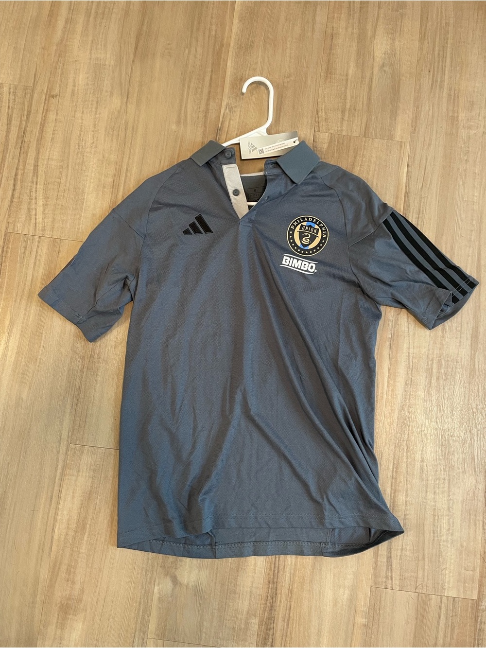 adidas Gray Philadelphia Union Polo Soccer Shirt with Black Stripes